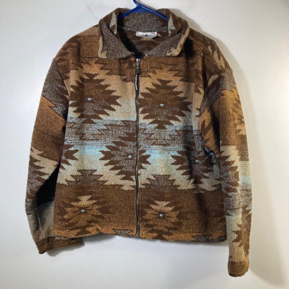 Womens Vintage Black Mountain Wool Blend Aztec‎ Southwestern Fleece Jacket M
